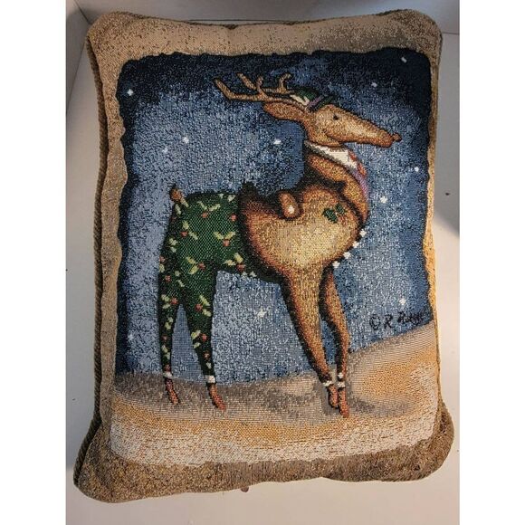 Fashion Home Multicolor Reindeer Holiday Christmas Pillows Set Of 3 Sz 12"x 16" - Picture 3 of 8
